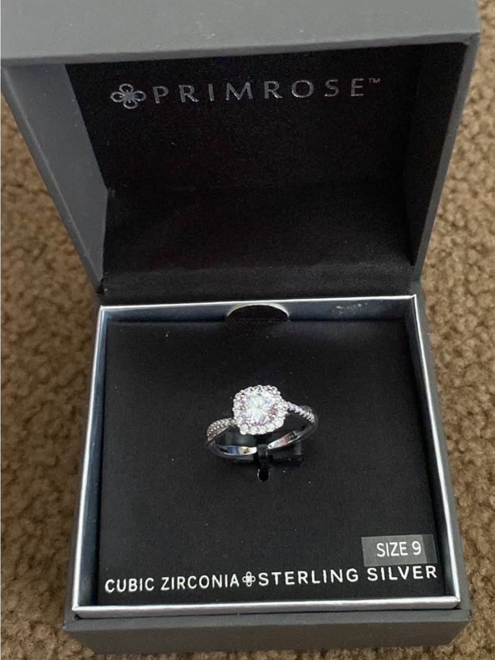 Primrose Sterling Silver Cubic Zirconia Halo Ring in Silver (Size 9)